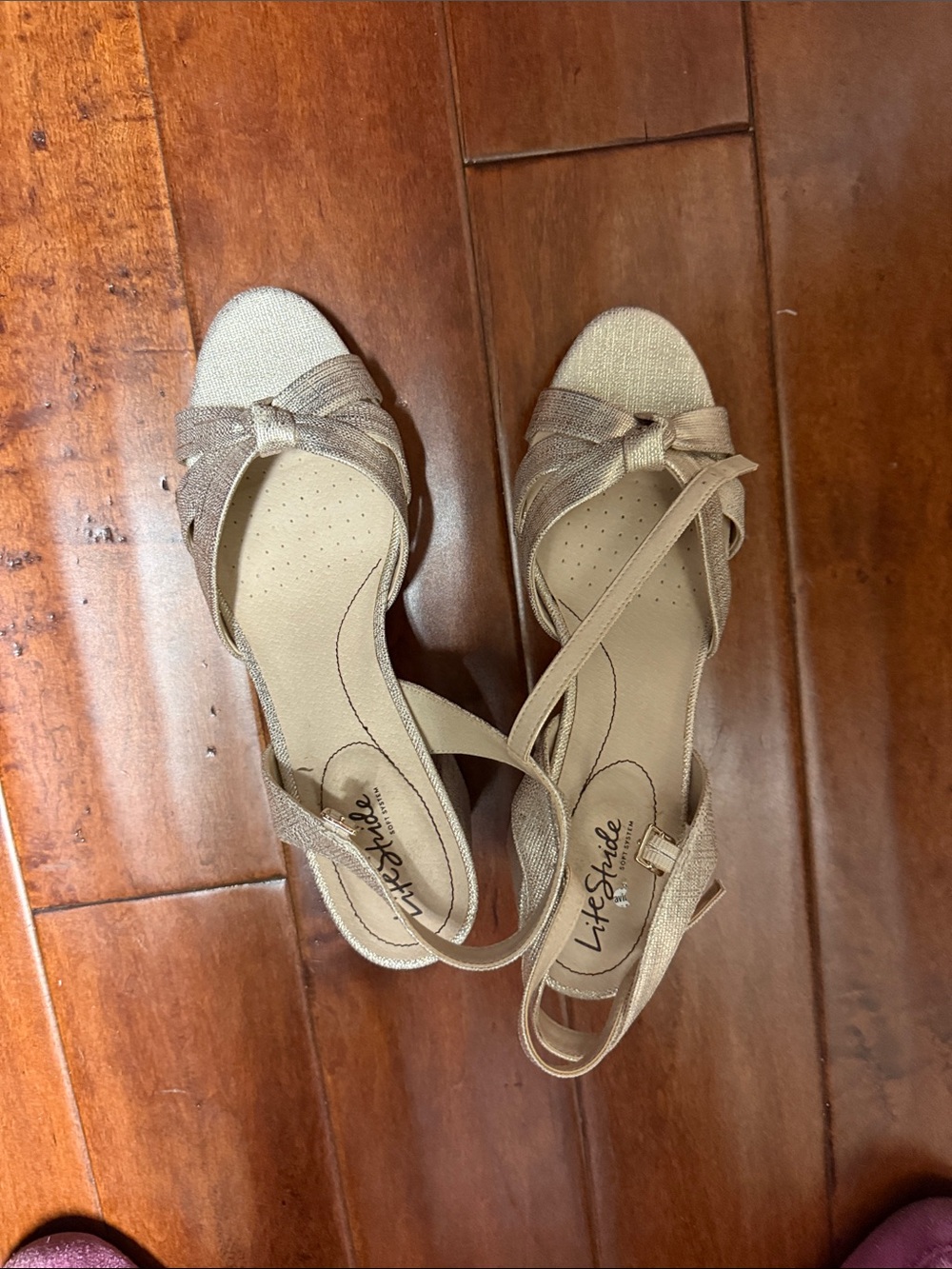 Life Stride Metallic Gold Knot Ankle-Strap Sandals
